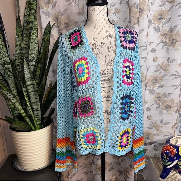 Sweaters - Bohemian Rainbow Crochet Cardigan